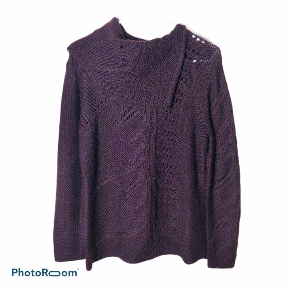 Dkny Wool Blend Split Neck Sweater Medium Purple … - image 1